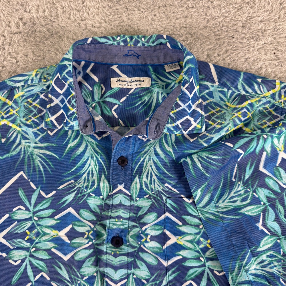 Tommy Bahama The Coconut Point Mens XL Blue Tropical Palm Coolmax Button Shirt
